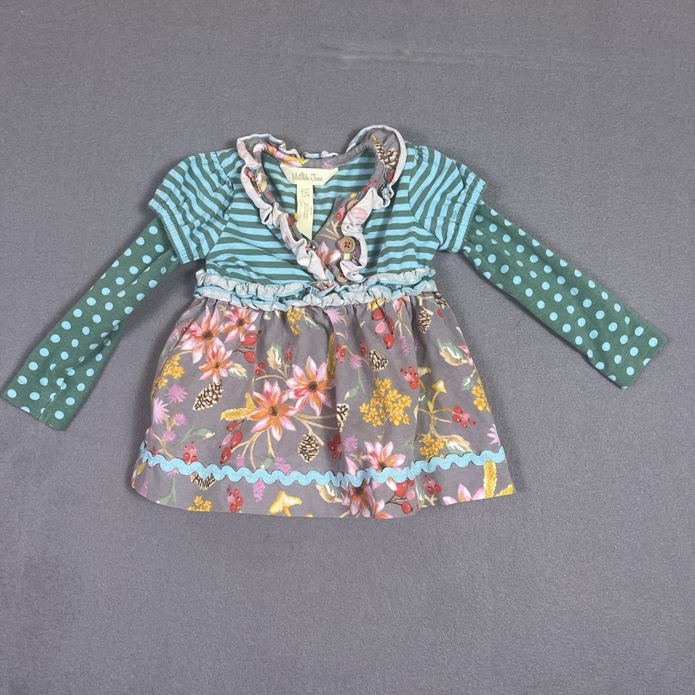 Matilda Jane Fit & Flare Dress Girls 3-6 Mo Multicolor Floral Stripe Ruffle